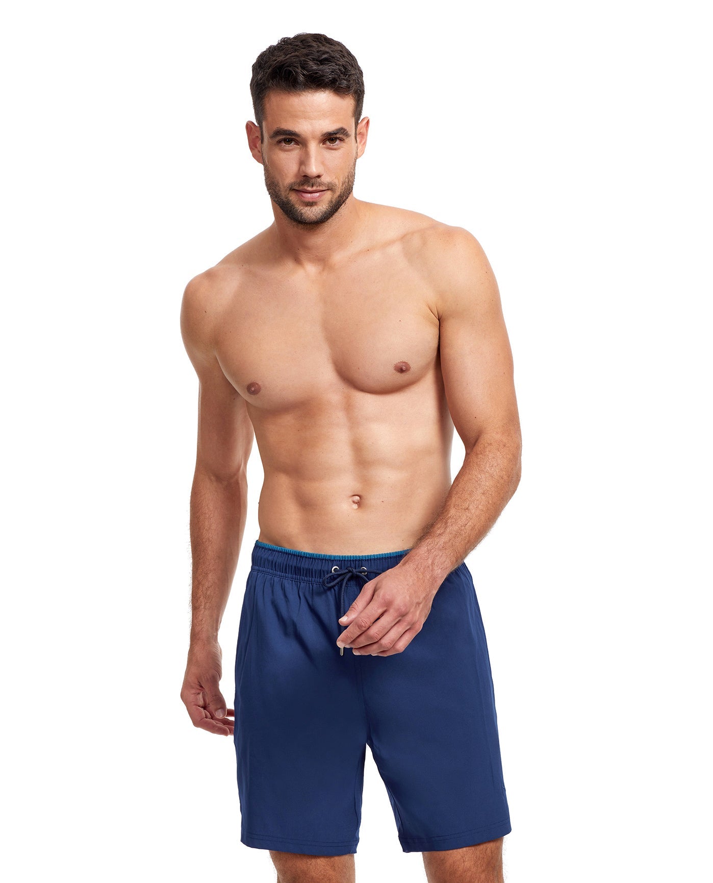 Front View Of Gottex Men 7-Inch Swim Trunks | GOTTEX MEN NAVY AND PETROL ACCENT