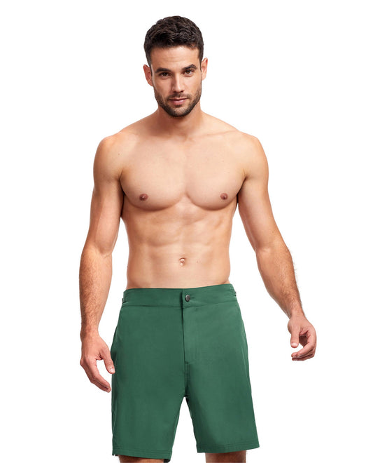 Front View Of Gottex Men 7-Inch Swim Trunks | GOTTEX MEN GREEN AND LIGHT GREEN ACCENT