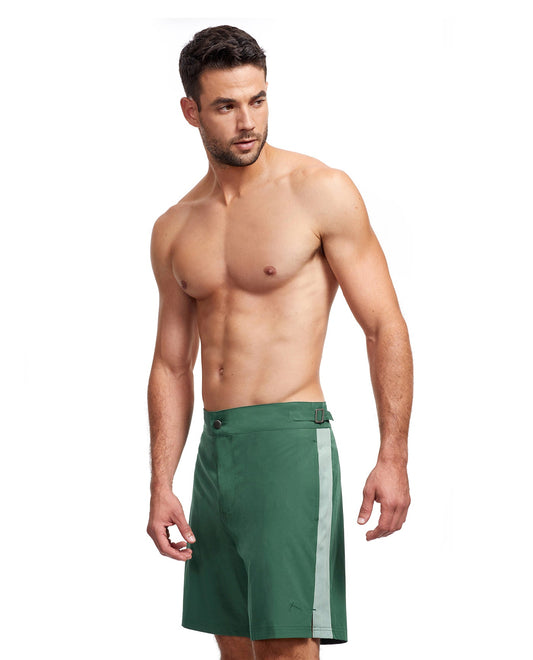 Side View View Of Gottex Men 7-Inch Swim Trunks | GOTTEX MEN GREEN AND LIGHT GREEN ACCENT