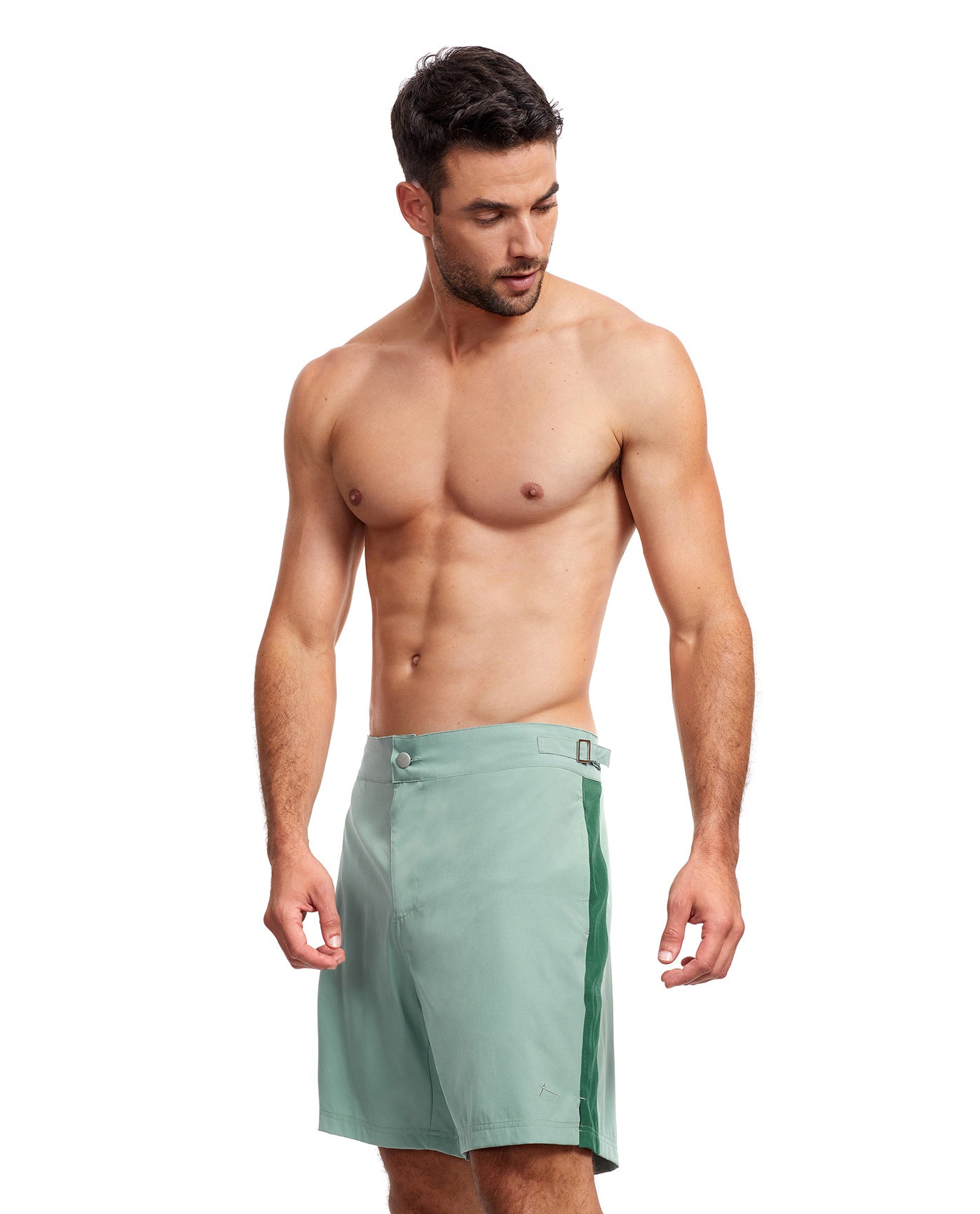 Side View View Of Gottex Men 7-Inch Swim Trunks | GOTTEX MEN LIGHT GREEN AND GREEN ACCENT