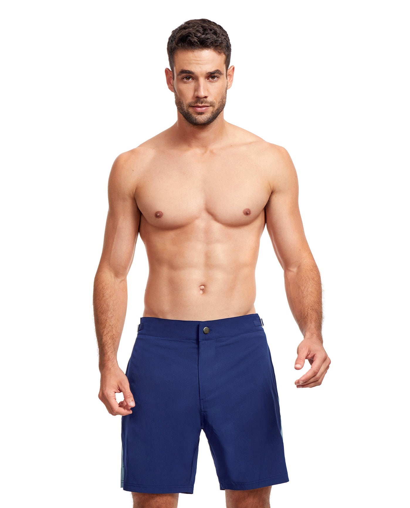 Front View Of Gottex Men 7-Inch Swim Trunks | GOTTEX MEN NAVY AND LIGHT BLUE ACCENT