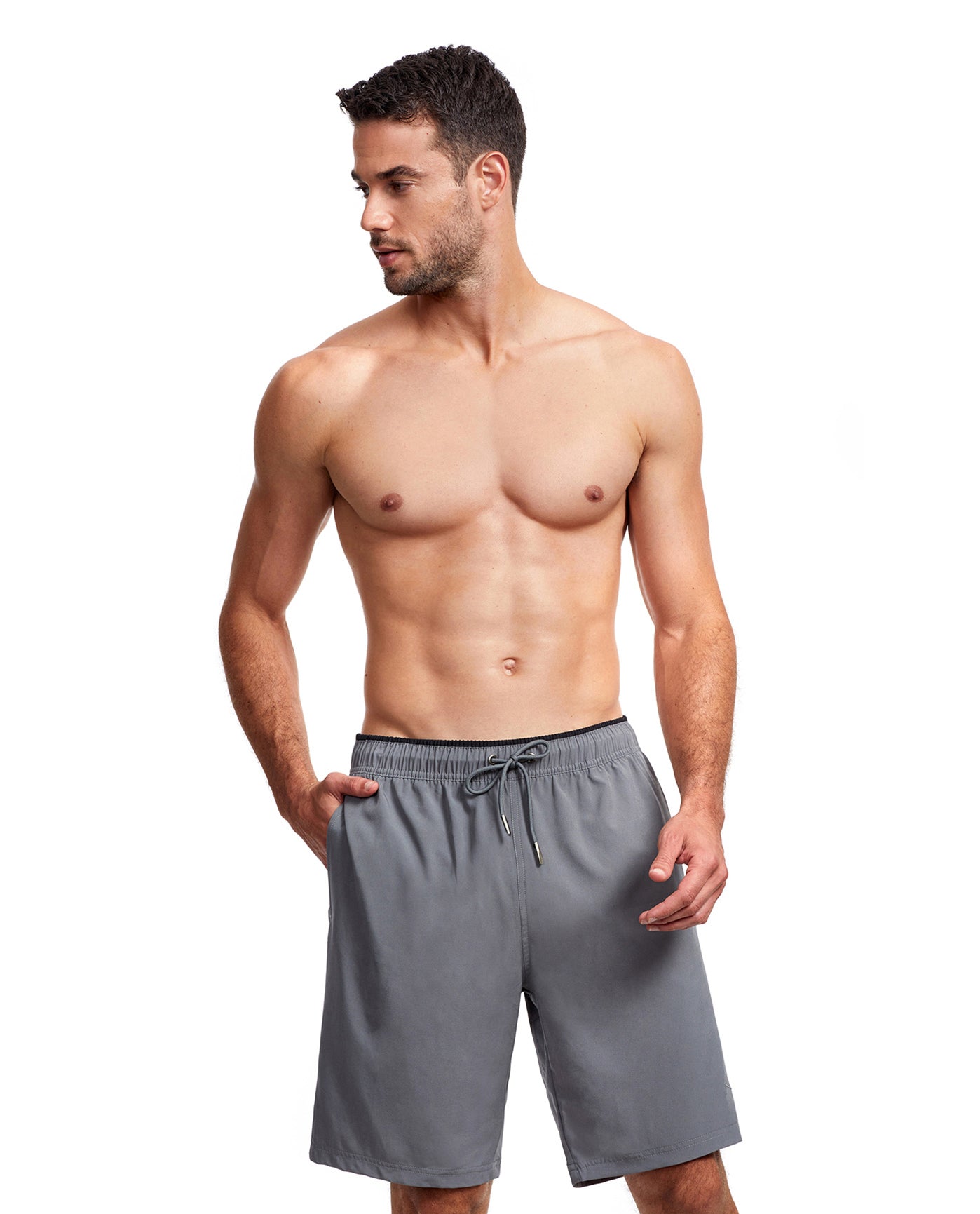 Front View Of Gottex Men 9-Inch Swim Trunks | GOTTEX MEN GREY AND BLACK ACCENT
