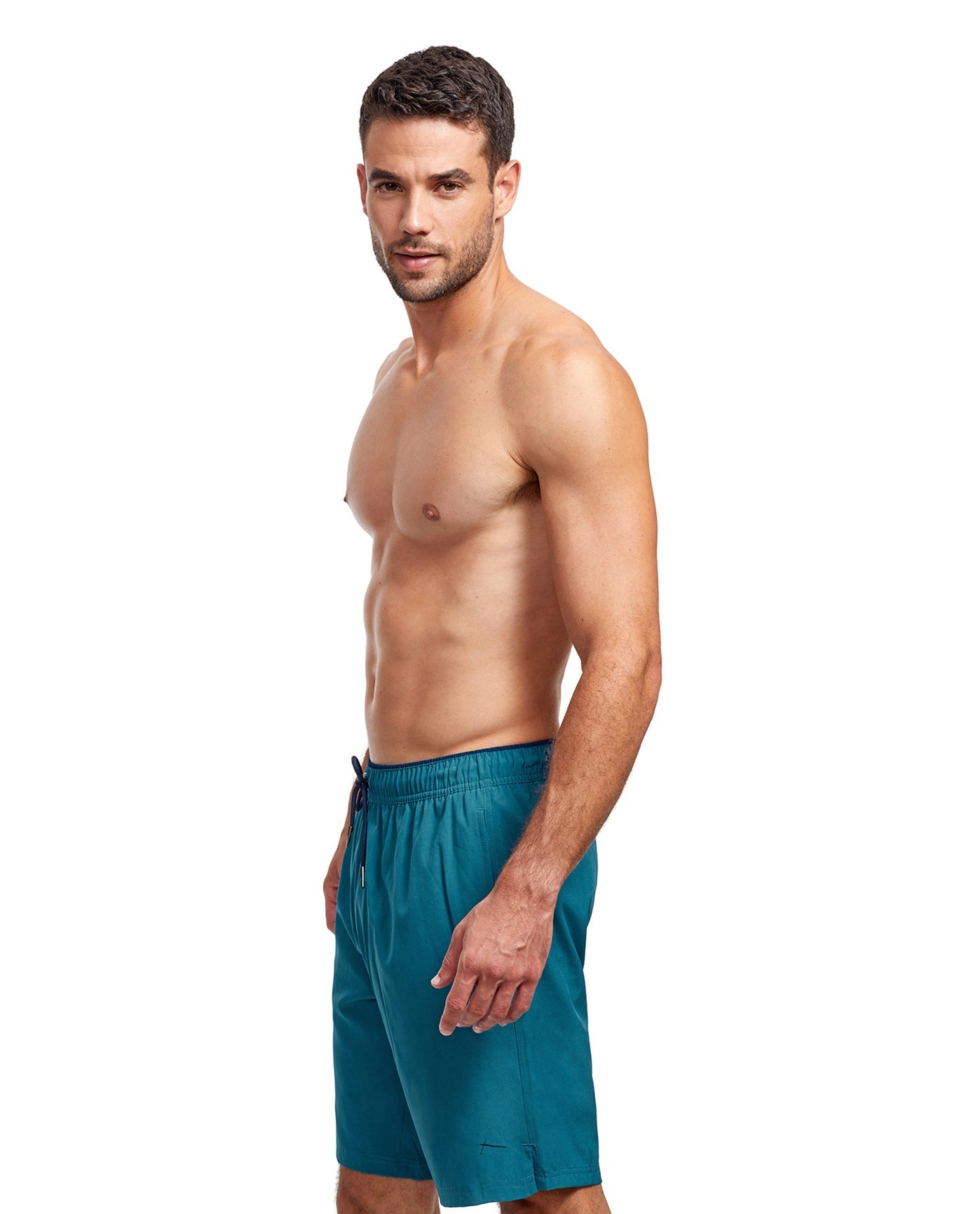 Side View View Of Gottex Men 9-Inch Swim Trunks | GOTTEX MEN PETROL AND NAVY ACCENT