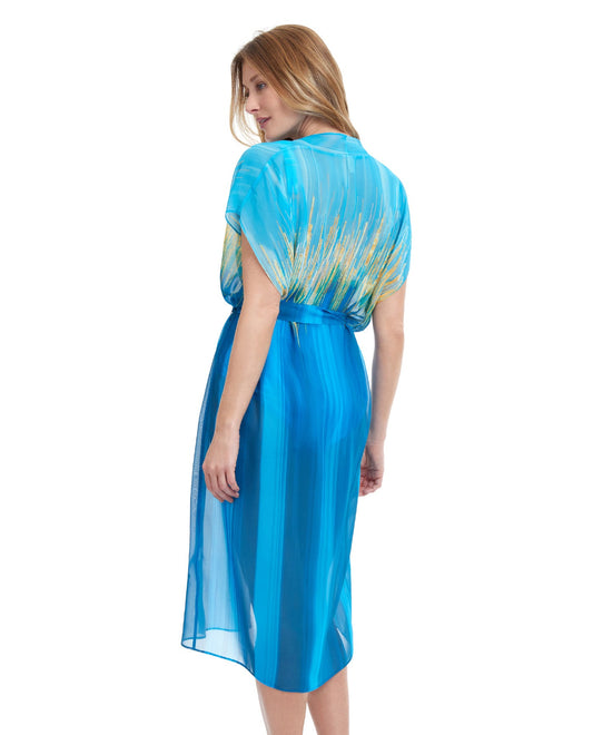 Back View Of Gottex Essentials Moroccan Sky Belted Kimono Cover Up | Gottex Moroccan Sky Blue