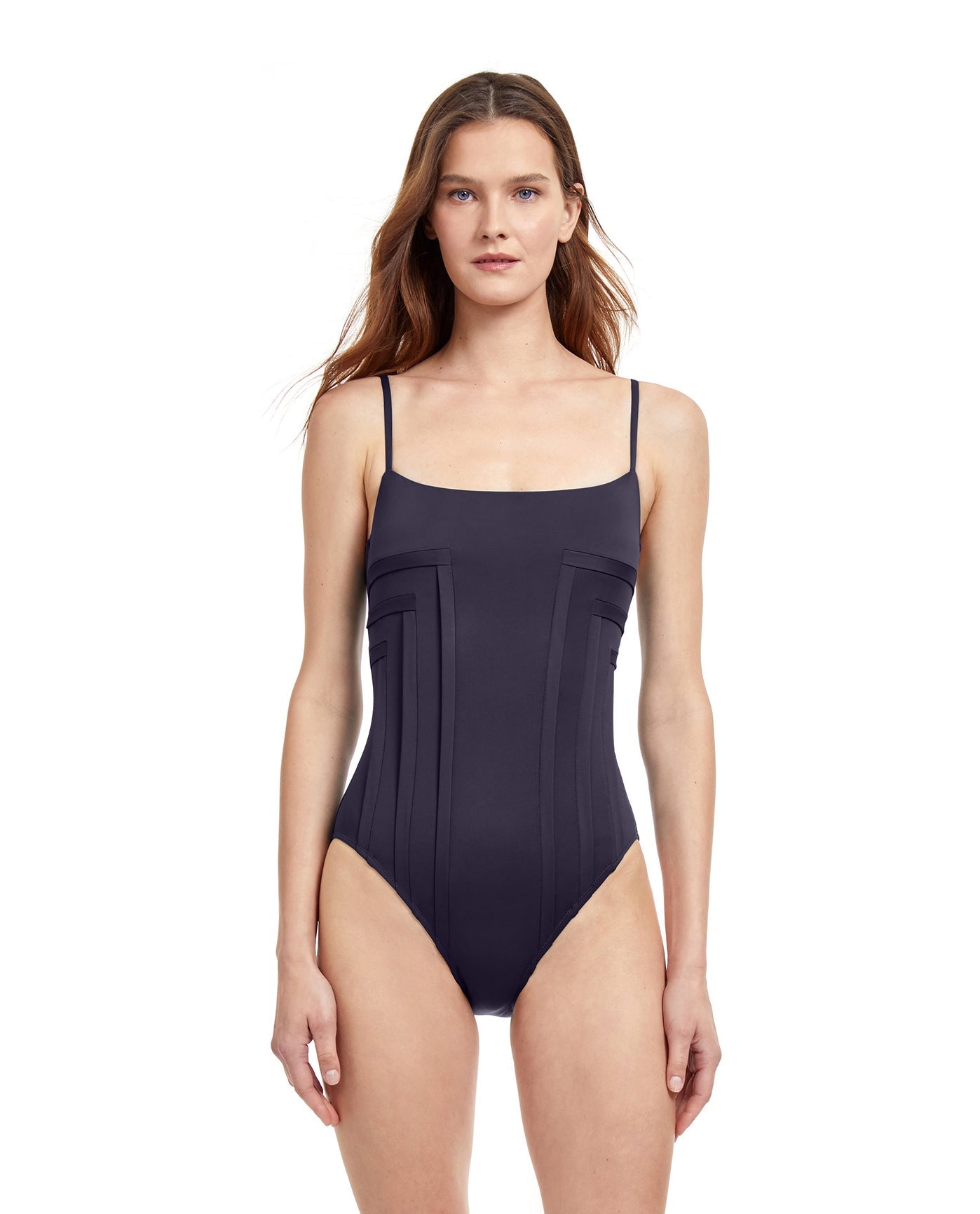 Front View Of Gottex Classic Paloma Shaped Square Neck One Piece Swimsuit | Gottex Paloma Black