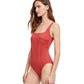 Side View View Of Gottex Classic Paloma Full Coverage Square Neck One Piece Swimsuit | Gottex Paloma Terracotta