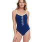 Front View Of Gottex Essentials Sail To Sunset Round Neck One Piece Swimsuit | Gottex Sail To Sunset Navy And White