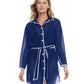 Front View Of Gottex Essentials Sail To Sunset Long Sleeve Belted Beach Blouse | Gottex Sail To Sunset Navy And White