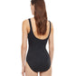 Back View Of Gottex Essentials Full Coverage African Escape V-Neck Surplice One Piece Swimsuit | Gottex African Escape Black