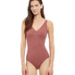 Front View Of Gottex Essentials Full Coverage African Escape V-Neck Surplice One Piece Swimsuit | Gottex African Escape Rose Taupe