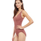 Side View View Of Gottex Essentials Full Coverage African Escape V-Neck Surplice One Piece Swimsuit | Gottex African Escape Rose Taupe