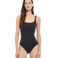 Front View Of Gottex Essentials African Escape Full Coverage Square Neck One Piece Swimsuit | Gottex African Escape Black