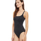 Side View View Of Gottex Essentials African Escape Full Coverage Square Neck One Piece Swimsuit | Gottex African Escape Black