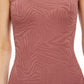 Front Detail View Of Gottex Essentials African Escape Full Coverage Square Neck One Piece Swimsuit | Gottex African Escape Rose Taupe