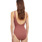 Back View Of Gottex Essentials African Escape Mastectomy High Neck One Piece Swimsuit | Gottex African Escape Rose Taupe