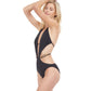 Side View View Of Gottex Classic Black Pearl Deep Plunge Halter Monokini One Piece Swimsuit | Gottex Black Pearl