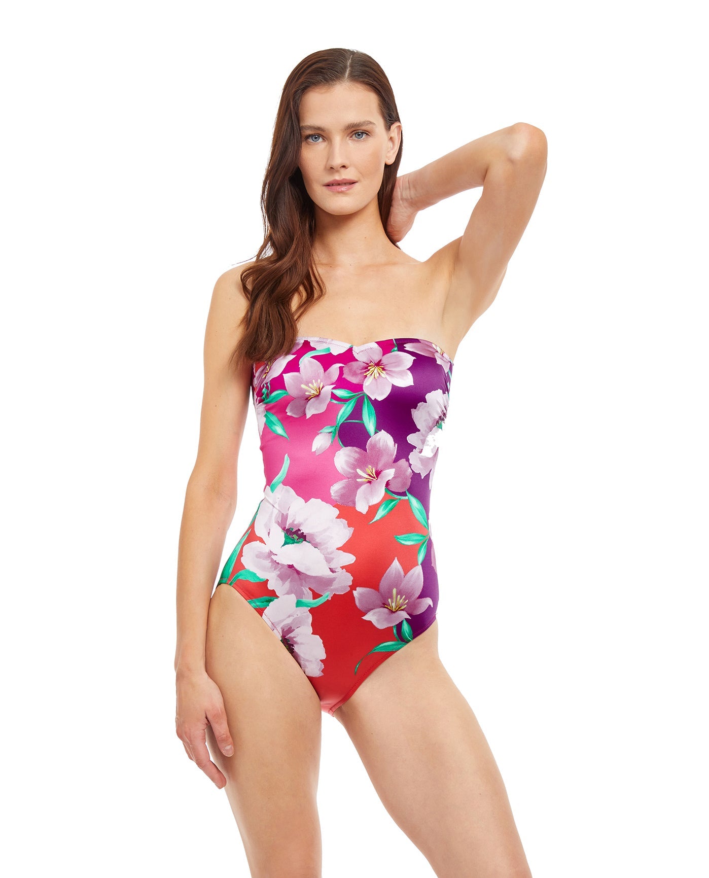 Front View Of Gottex Essentials Bella Rose Shaped Bandeau One Piece Swimsuit | Gottex Bella Rosa Cherry