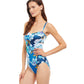 Side View View Of Gottex Essentials Bella Rose Shaped Bandeau One Piece Swimsuit | Gottex Bella Rosa Blue