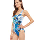 Side View View Of Gottex Essentials Bella Rose Full Coverage Square Neck One Piece Swimsuit | Gottex Bella Rosa Blue
