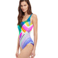 Side View View Of Gottex Essentials Diagonal Dreams Full Coverage Square Neck One Piece Swimsuit | Gottex Diagonal Dreams