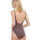 Back View Of Gottex Classic Dolce Vita V-Neck Surplice One Piece Swimsuit | Gottex Dolce Vita Taupe