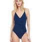 Front View Of Gottex Classic Dolce Vita V-Neck Surplice One Piece Swimsuit | Gottex Dolce Vita Navy
