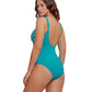 Back View Of Gottex Embrace V-Neck Surplice One Piece Swimsuit | GOTTEX EMBRACE TURQUOISE AND WHITE