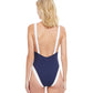 Back View Of Gottex Classic High Class Deep-V Plunge One Piece Swimsuit | Gottex High Class Navy And White