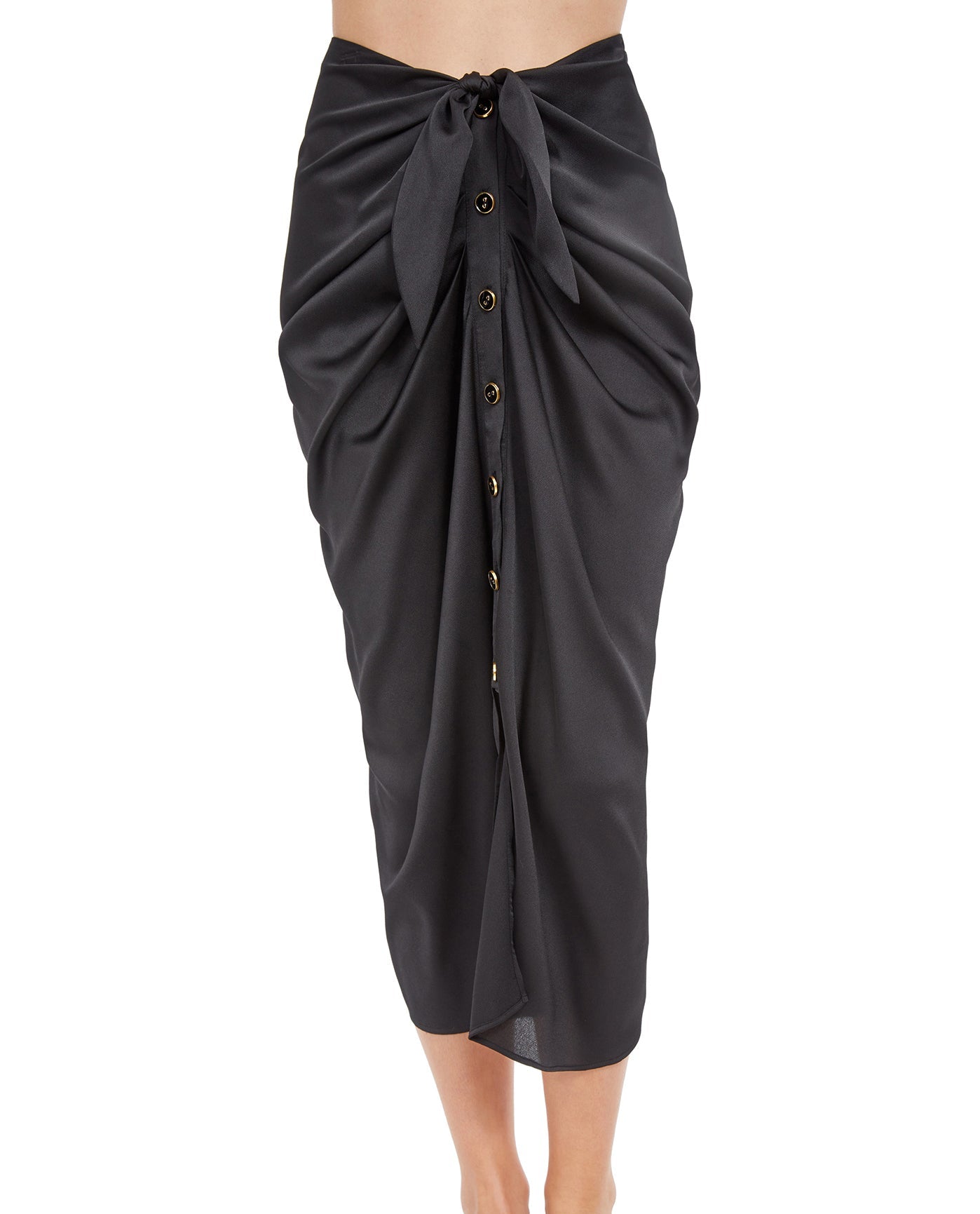 Front View Of Gottex Classic High Class Tied Sarong-Style Cover Up Skirt | Gottex High Class Black