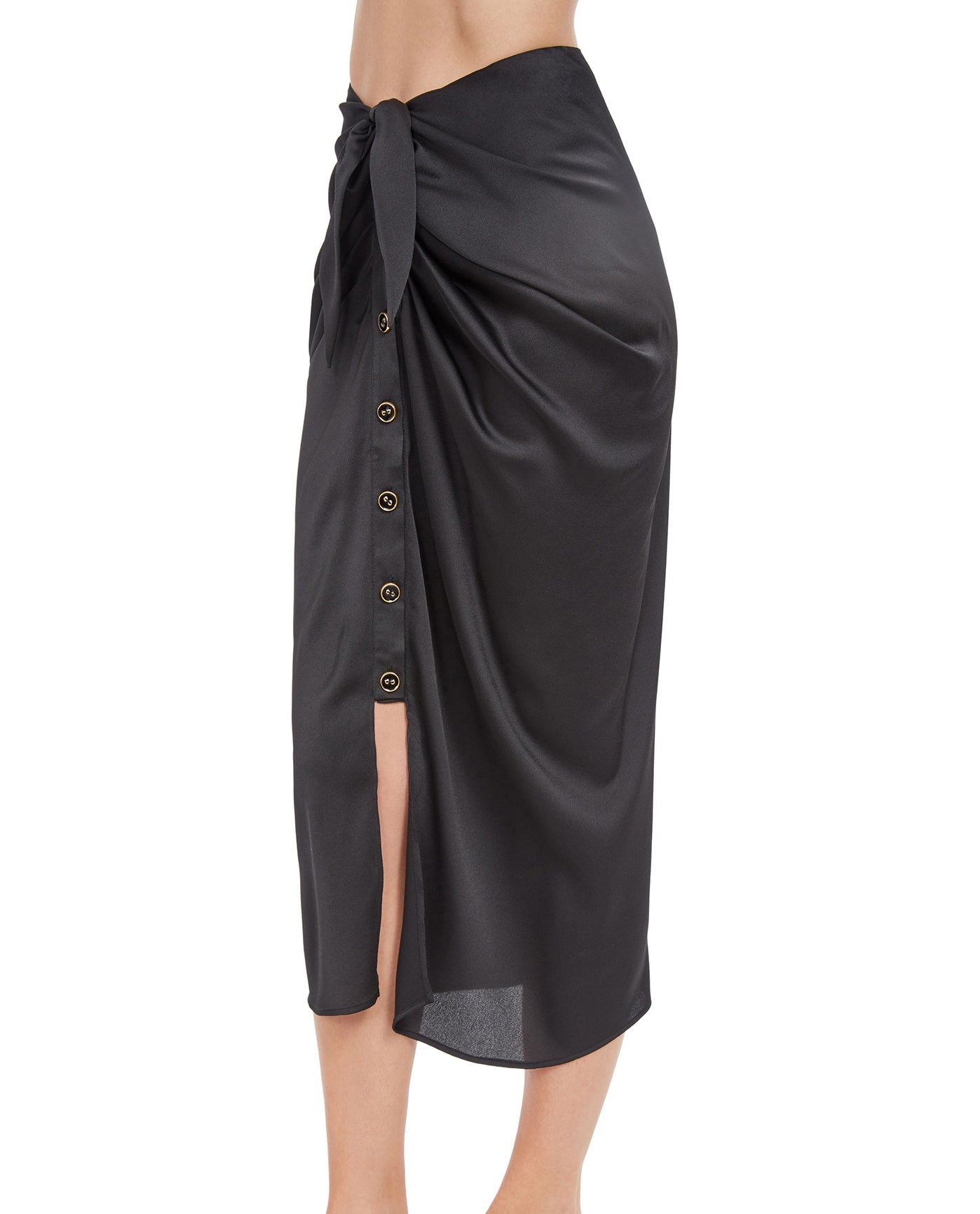 Side View View Of Gottex Classic High Class Tied Sarong-Style Cover Up Skirt | Gottex High Class Black