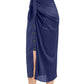 Side View View Of Gottex Classic High Class Tied Sarong-Style Cover Up Skirt | Gottex High Class Navy