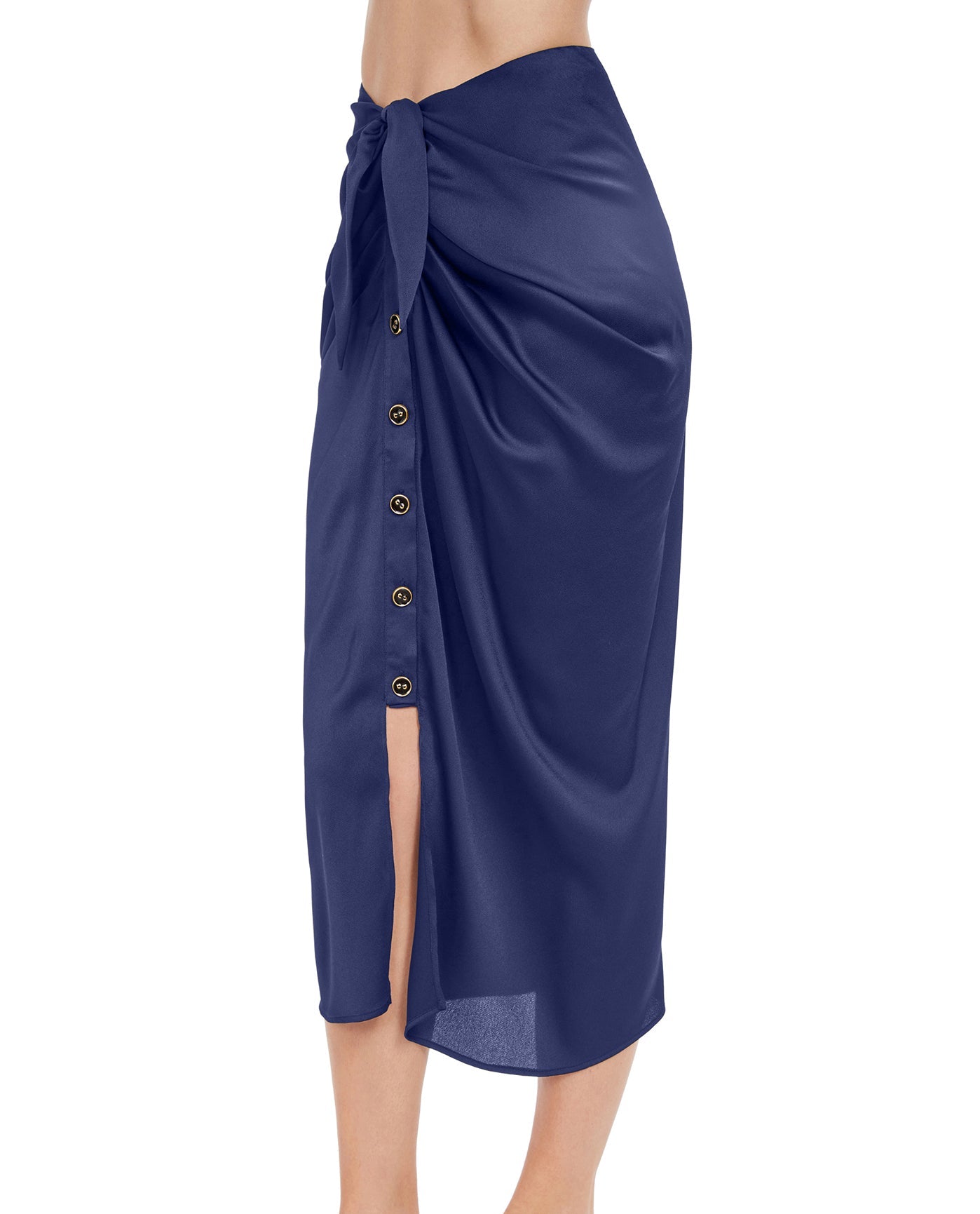 Side View View Of Gottex Classic High Class Tied Sarong-Style Cover Up Skirt | Gottex High Class Navy
