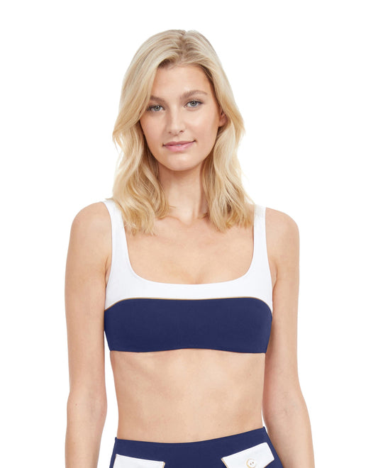 Front View Of Gottex Classic High Class Square Neck Bralette Bikini Top | Gottex High Class Navy And White