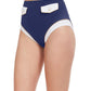 Side View View Of Gottex Classic High Class Pocketed High Waist Bikini Bottom | Gottex High Class Navy And White