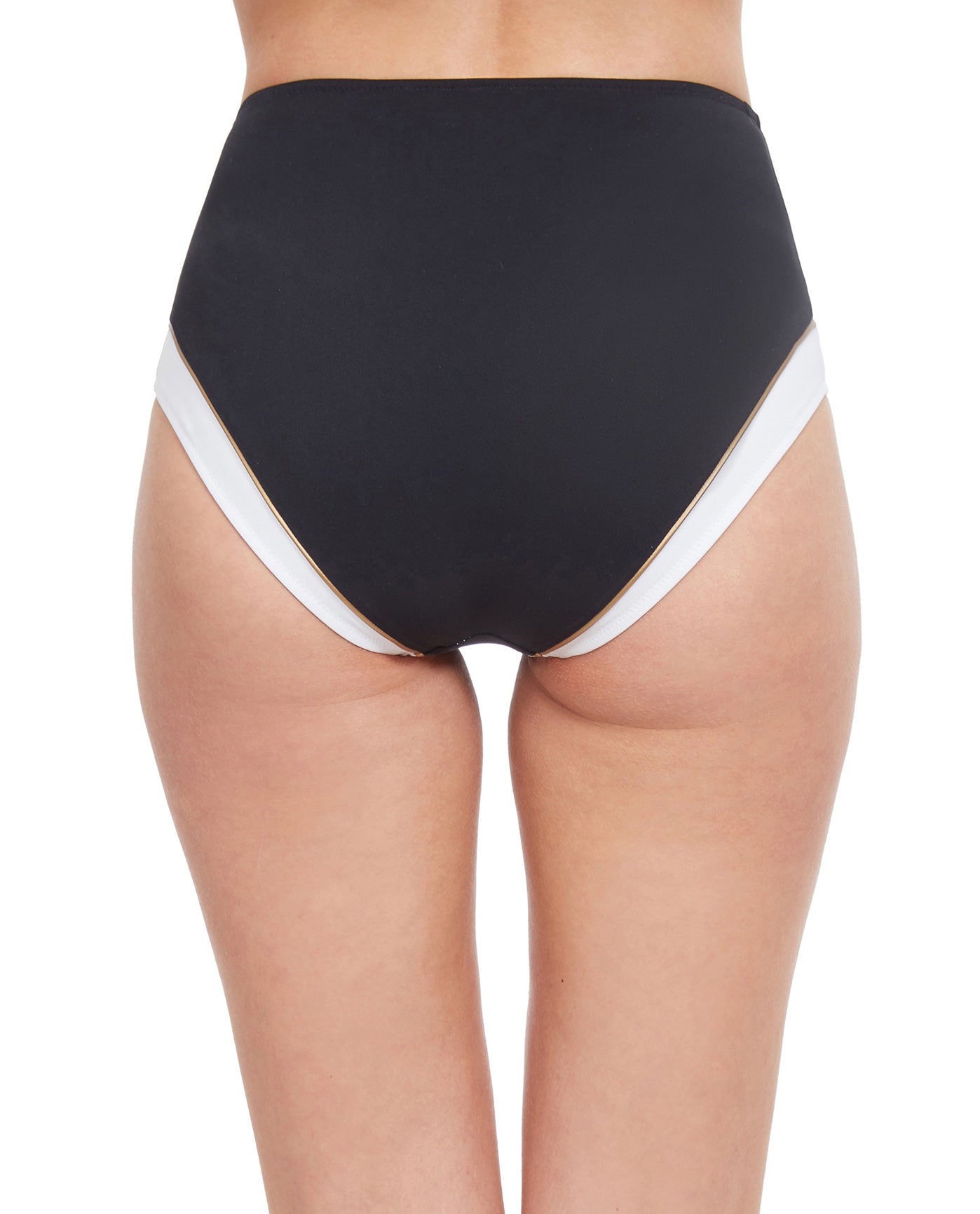 Back View Of Gottex Classic High Class Pocketed High Waist Bikini Bottom | Gottex High Class Black And White