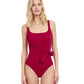 Front View Of Gottex Classic Luna Full Coverage Square Neck Side Tie One Piece Swimsuit | Gottex Luna Raspberry