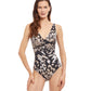 Front View Of Gottex Essentials Full Coverage Miss Butterfly V-Neck Twist One Piece Swimsuit | Gottex Miss Butterfly Brown