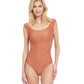 Front View Of Gottex Classic Martini Off The Shoulder One Piece Swimsuit | Gottex Martini Orange