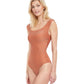 Side View View Of Gottex Classic Martini Off The Shoulder One Piece Swimsuit | Gottex Martini Orange