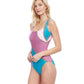 Side View View Of Gottex Classic Modern Shades Full Coverage Square Neck One Piece Swimsuit | Gottex Modern Shades Pink