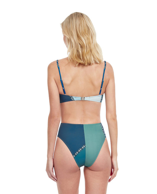 Back View Of Gottex Classic Modern Shades Bralette Bikini And High Rise Bikini Bottom Set | Gottex Modern Shades Blue