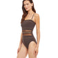 Side View View Of Gottex Essentials Onyx Bandeau Strapless One Piece Swimsuit | Gottex Onyx Brown And Gold