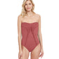 Front View Of Gottex Classic Queen Of Paradise Bandeau One Piece Swimsuit | Gottex Queen Of Paradise Rose Taupe