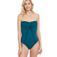 Front View Of Gottex Classic Queen Of Paradise Bandeau One Piece Swimsuit | Gottex Queen Of Paradise Peacock