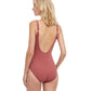 Back View Of Gottex Classic Queen Of Paradise Shaped Square Neck One Piece Swimsuit | Gottex Queen Of Paradise Rose Taupe