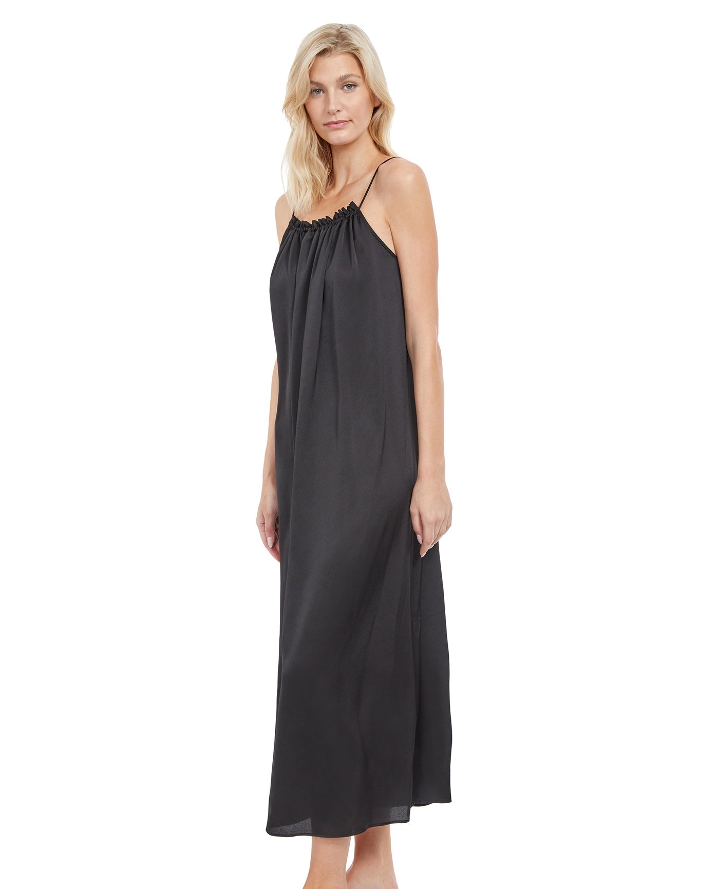 Side View View Of Gottex Classic Queen Of Paradise High Neck Long Cover Up Dress | Gottex Queen Of Paradise Black