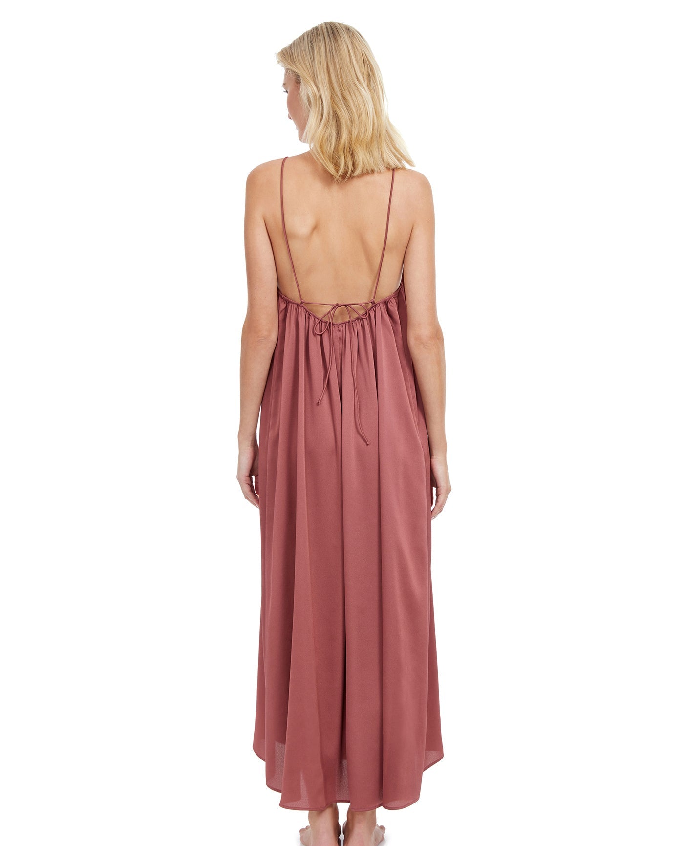 Back View Of Gottex Classic Queen Of Paradise High Neck Long Cover Up Dress | Gottex Queen Of Paradise Rose Taupe