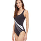 Side View View Of Gottex Essentials Simple Elegance Full Coverage Square Neck One Piece Swimsuit | Gottex Simple Elegance Black And White