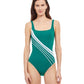 Front View Of Gottex Essentials Simple Elegance Full Coverage Square Neck One Piece Swimsuit | Gottex Simple Elegance Green And White