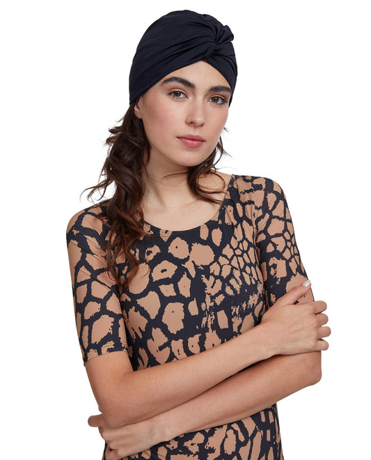 Front View Of Gottex Modest Knotted Hair Covering | GOTTEX MODEST BLACK